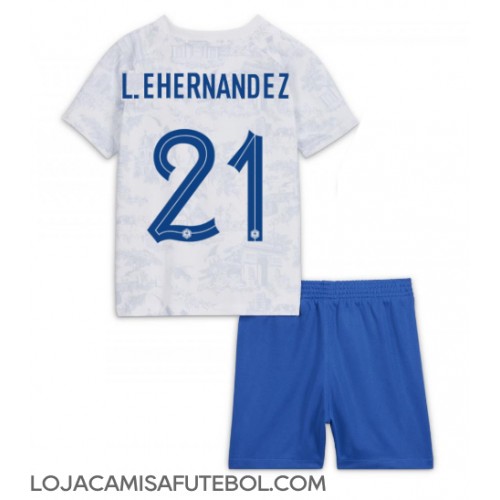Camisa de Futebol França Lucas Hernandez #21 Equipamento Secundário Infantil Mundo 2022 Manga Curta (+ Calças curtas)
